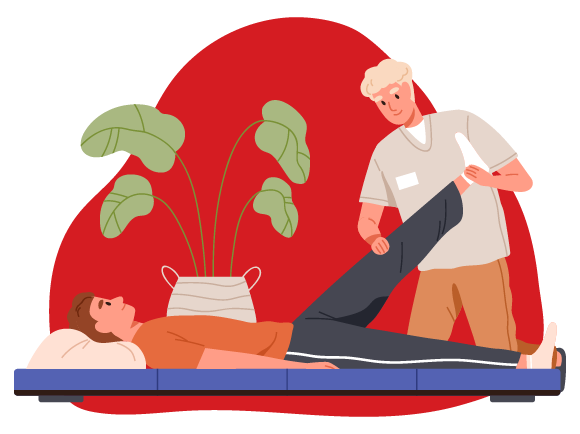 man receiving physical therapy treatment from therapist with indoor plants background