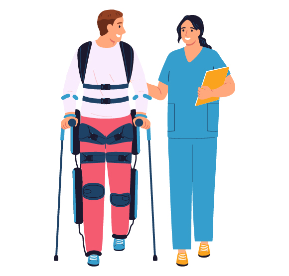 man using advanced exoskeleton assisted device walking with supportive healthcare professional smiling conveying hope and progress in rehabilitation 3 benefits of technology
