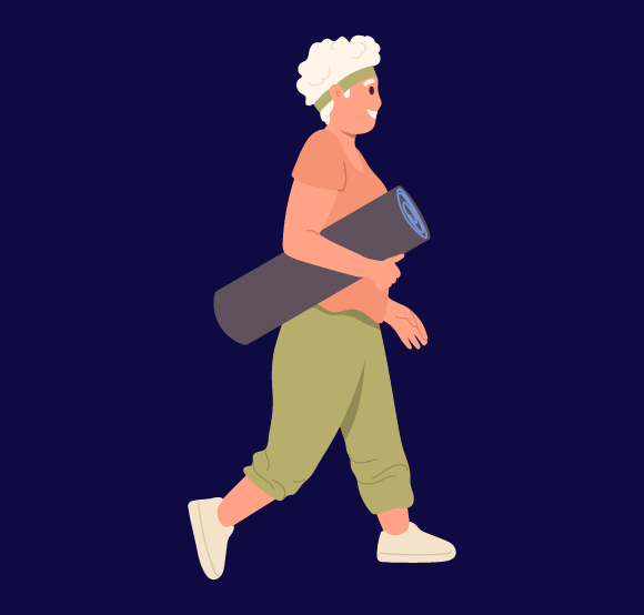 person walking with yoga mat wearing casual clothing healthy lifestyle fitness activity